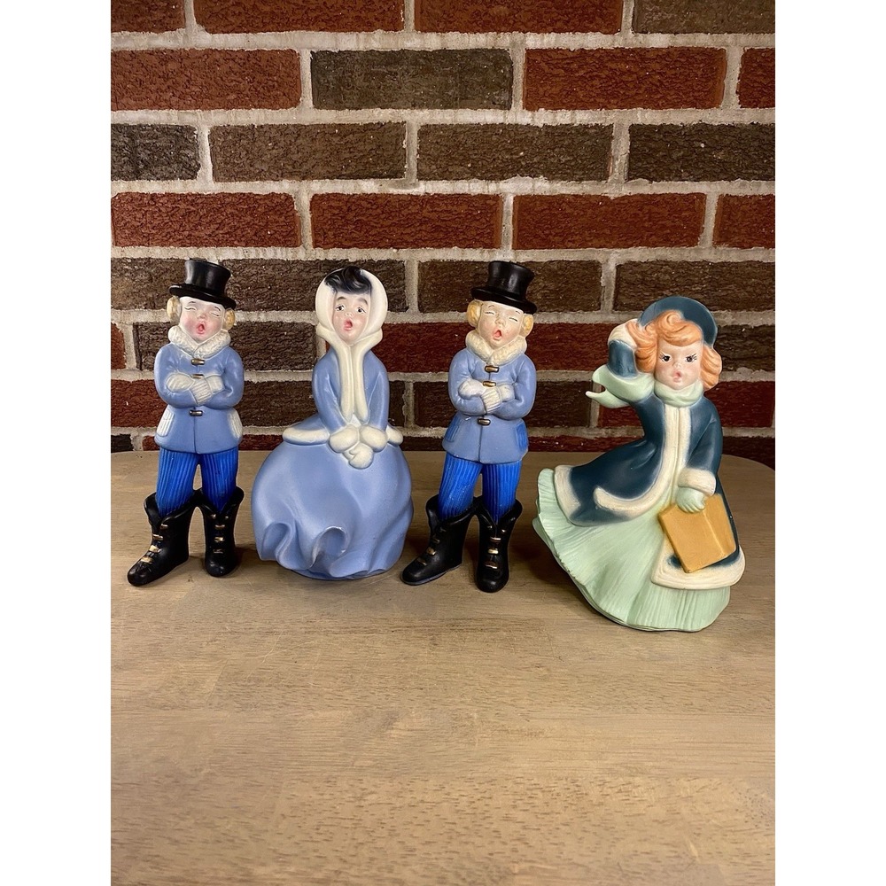 Vintage Ceramic Atlantic Mold Hand Painted Christmas Carolers Set 4 Holiday 9"